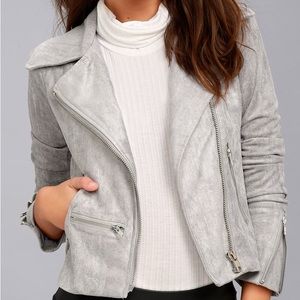 Lulus Suede with Love Light Grey Suede Moto Jacket